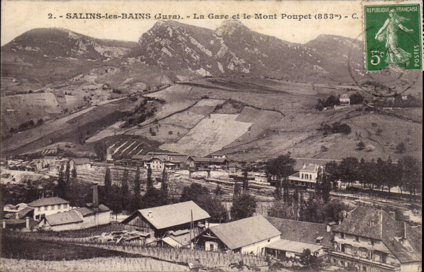 Saline CPA les Bains Train station and the Poupet Mount