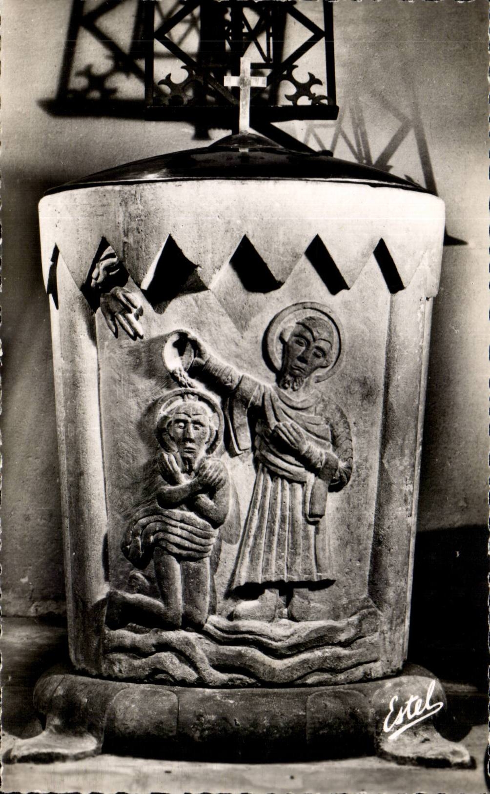 CPSM the church of Germigny of Close Baptismal font