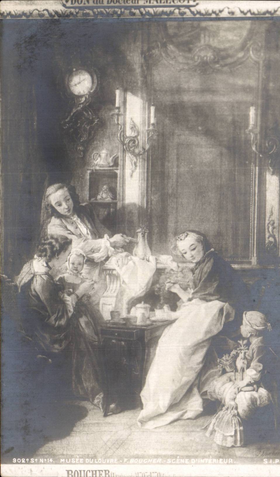 CPA Fantaisie Musee du Louvre Paris Boucher Scene d'interieur 