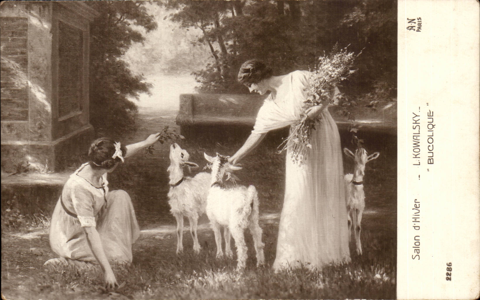 CPA Fantaisie Salon d'hiver Kowaslky Bucolique Chevre Goat