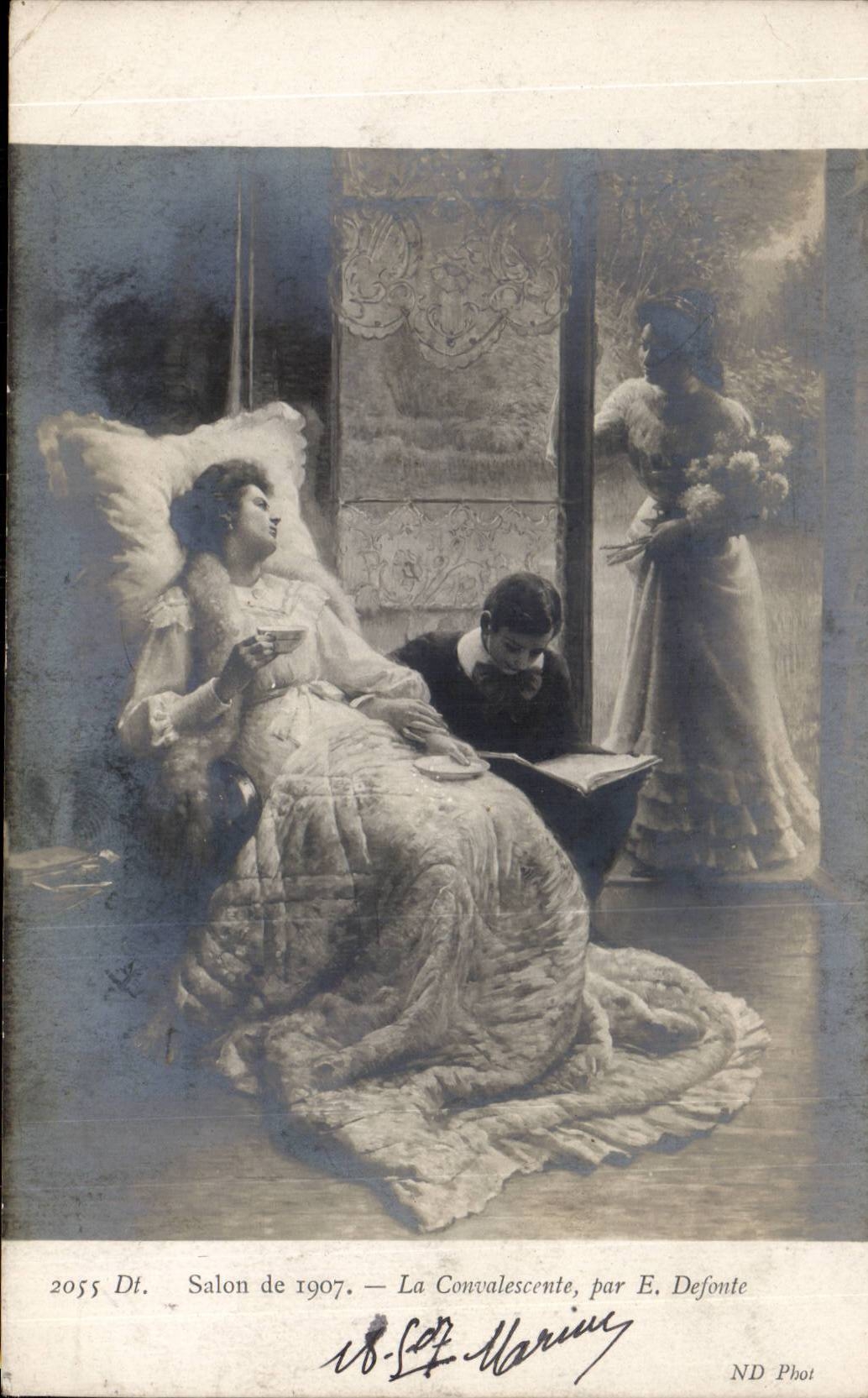 CPA Fantaisie Salon de 1907 La convalescente Defonte
