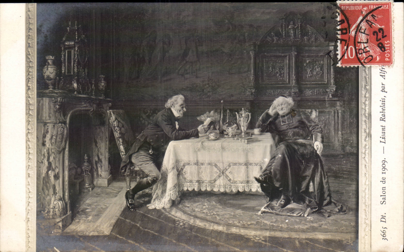 CPA Fantaisie Salon 1909 Lisant Rabelais 