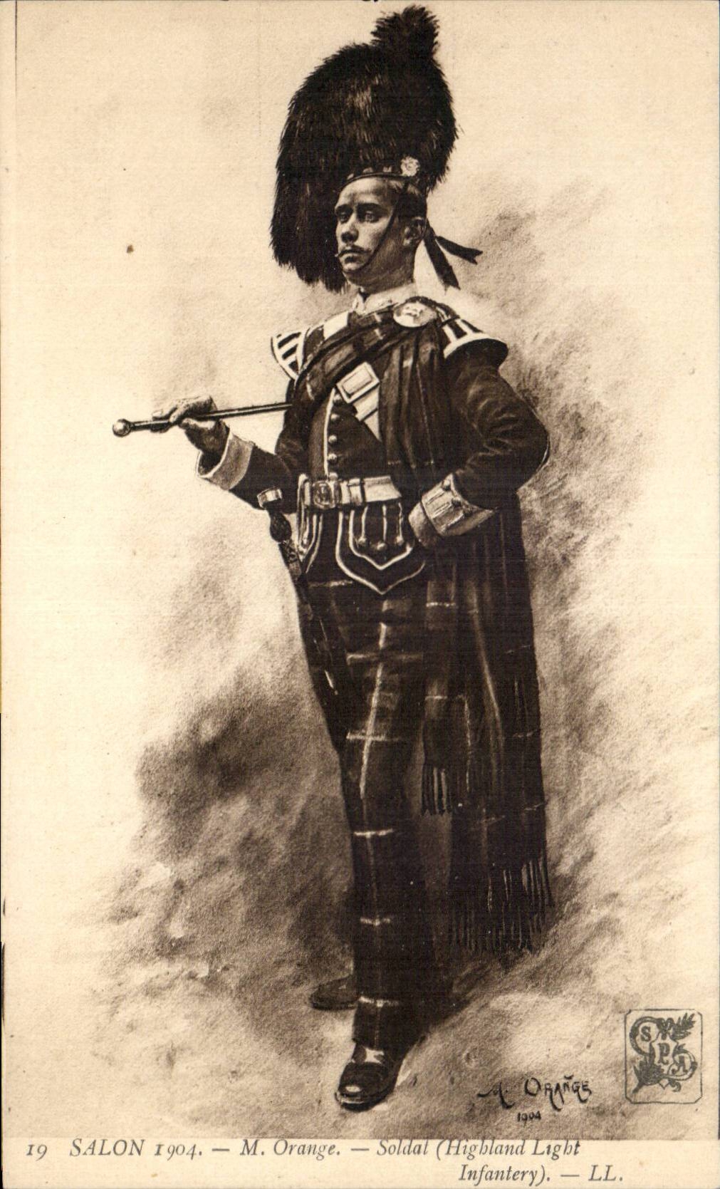 Infantery ligero Highland Militaria del soldado de la naranja de la sala de estar 1904 de la fantasia de CPA
