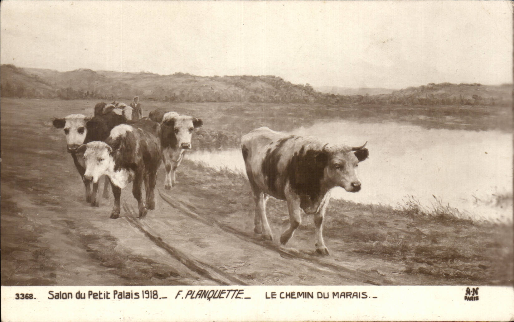 CPA Fantaisie Salon du petit palais 1918 Planquette Le chemin du marais Vaches
