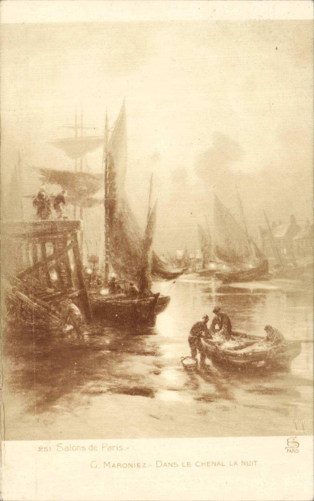 CPA Fantaisie Salons de Paris Maroniez Dans le chenal de la nuit