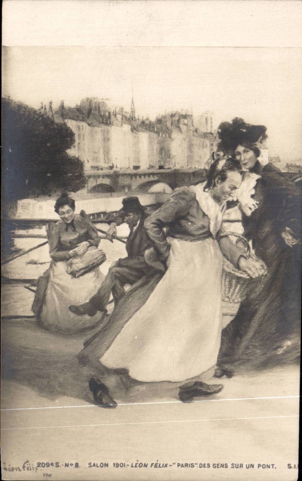 CPA Fantasy Living room 1901 Leon Felix Paris of people on a bridge