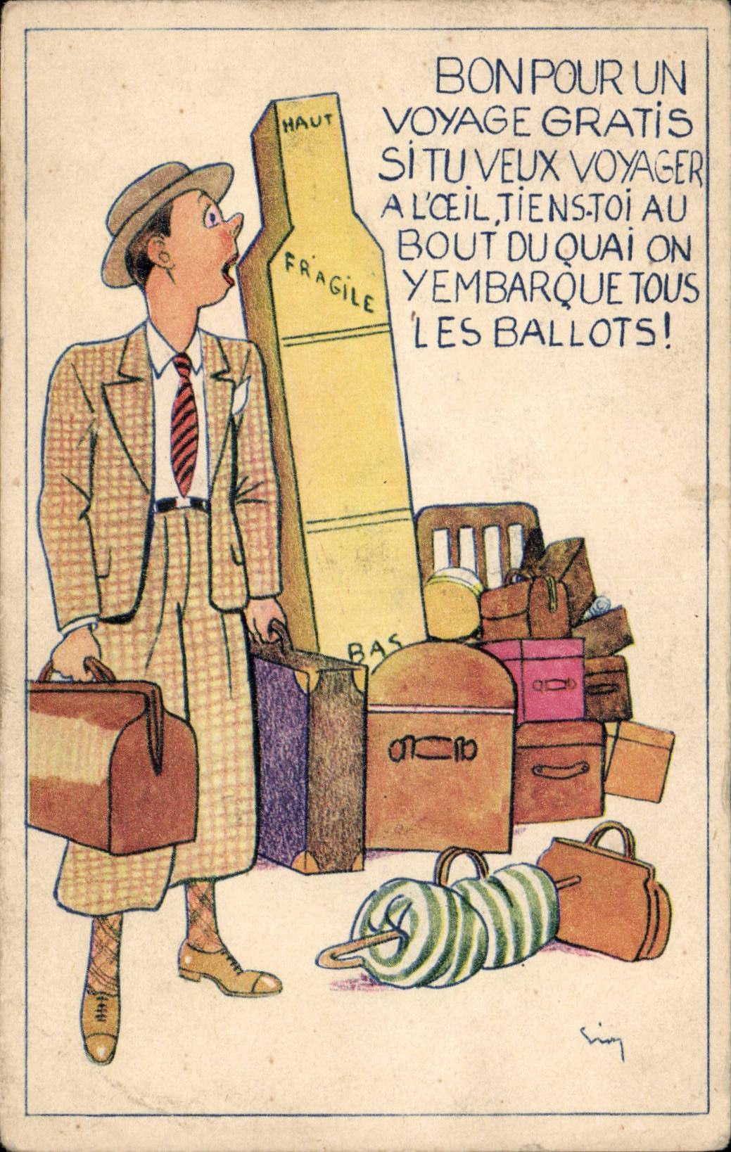 CPA Fantaisie Bon pour un voyage gratis 