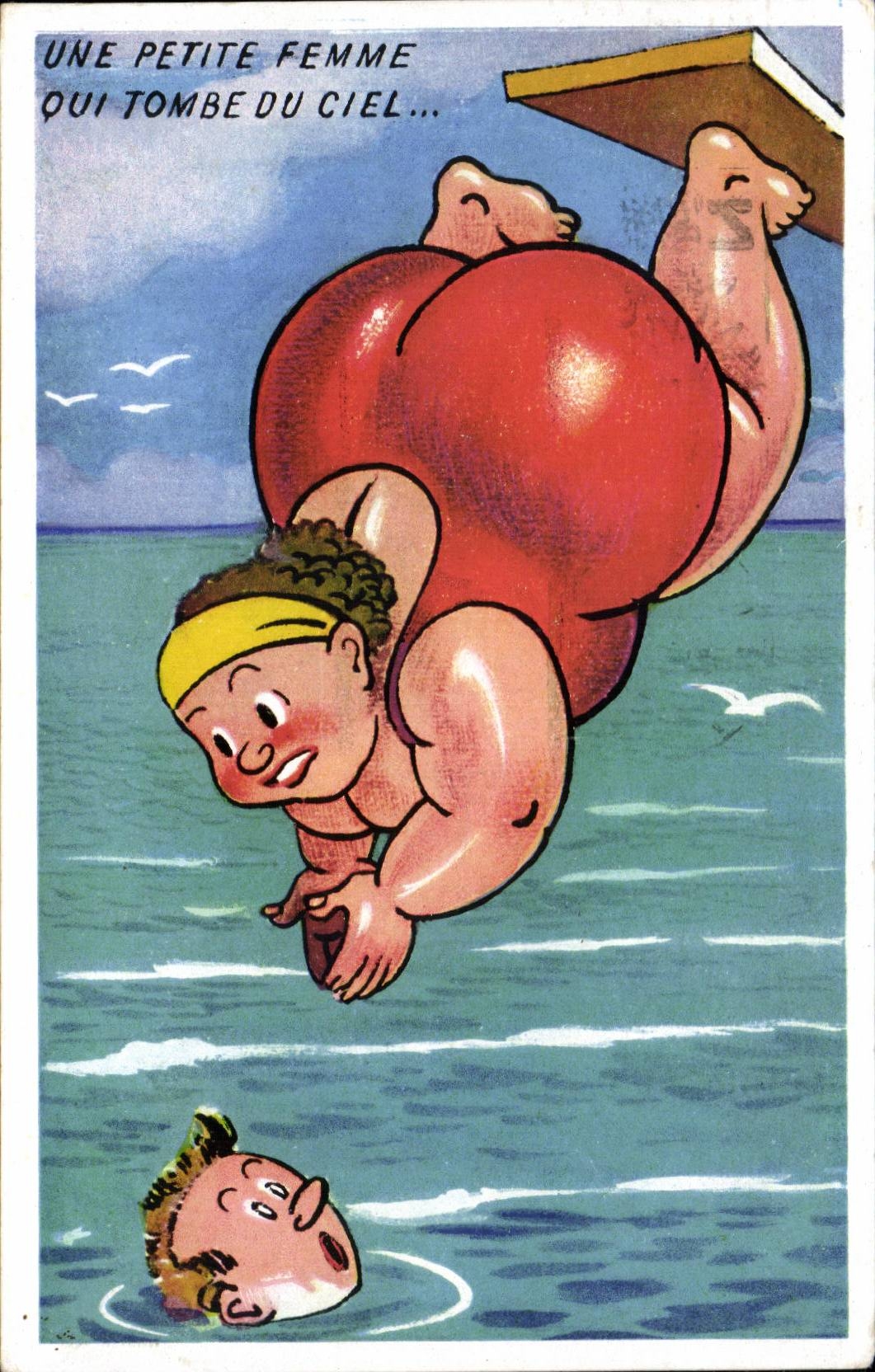 CPA Humour Femme Forte Une femme qui tombe du ciel