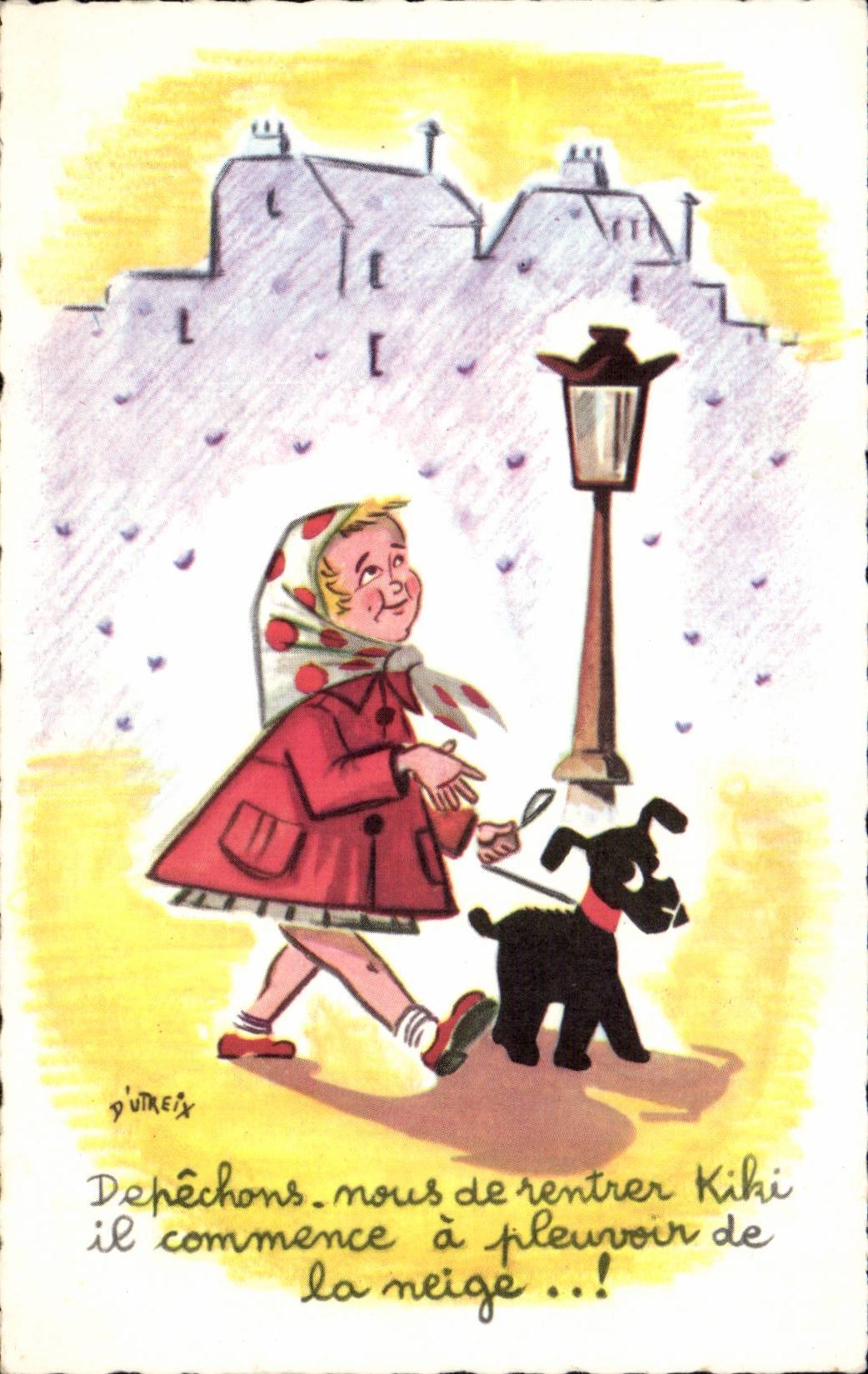 Humour - Illustration - Depechons nous de rentrer Kiki - CPA Dutreix