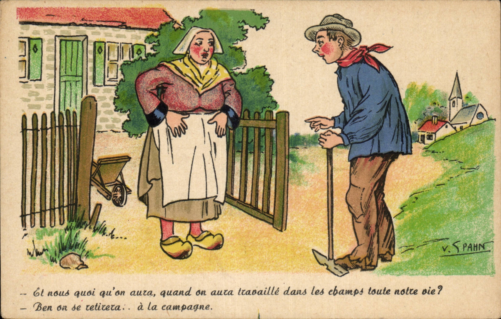 Humour - Illustration - Paysanne - sabots - CPA 