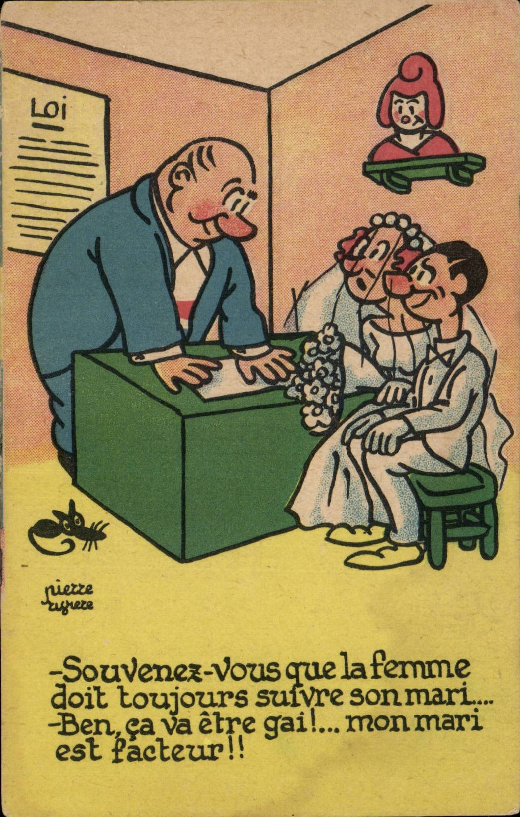 Humour - Illustration - mariage - wedding - pride - groom - facteur - postman - CPA 