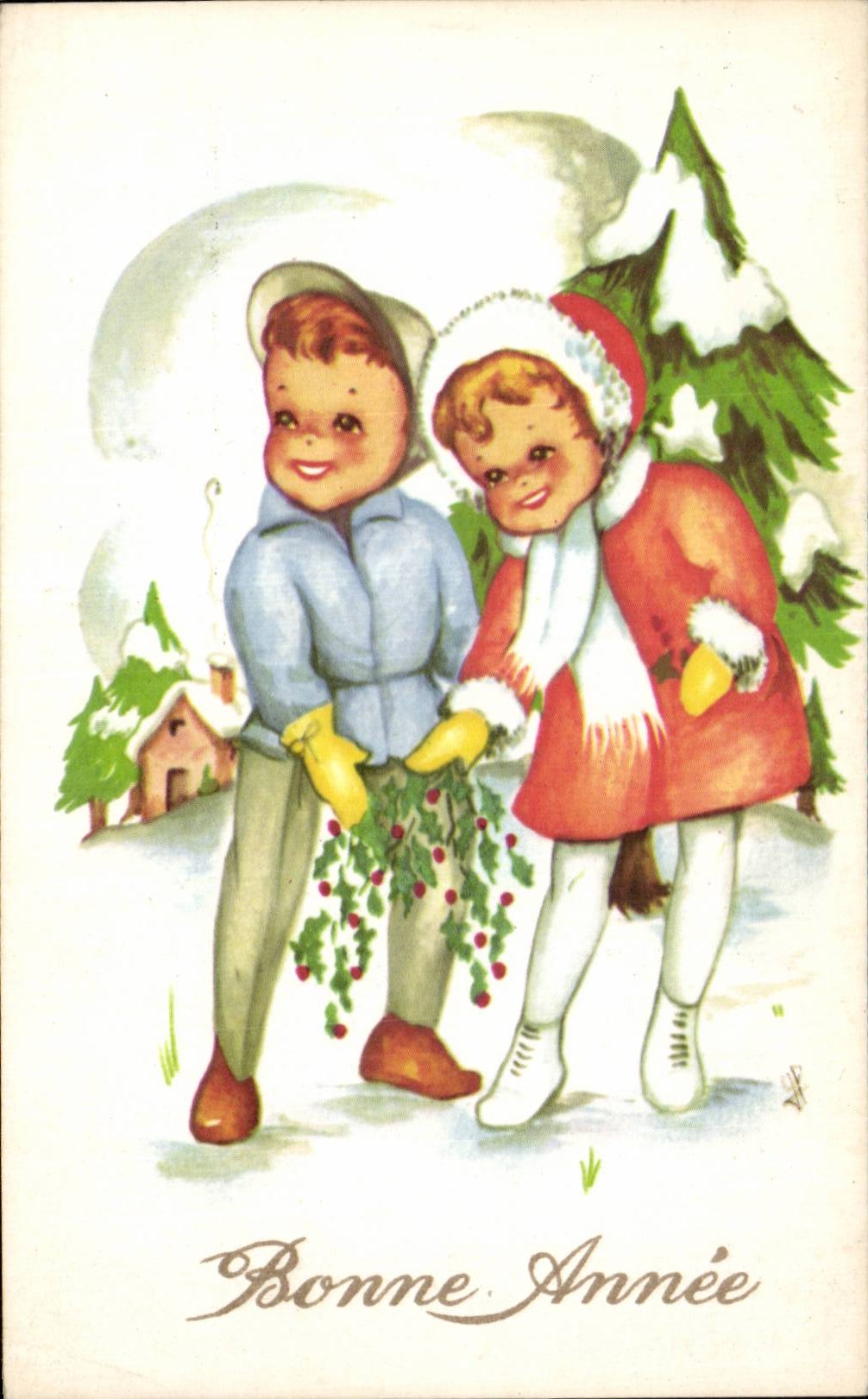 Fantasia - ninos - Feliz Ano Nuevo - CPA