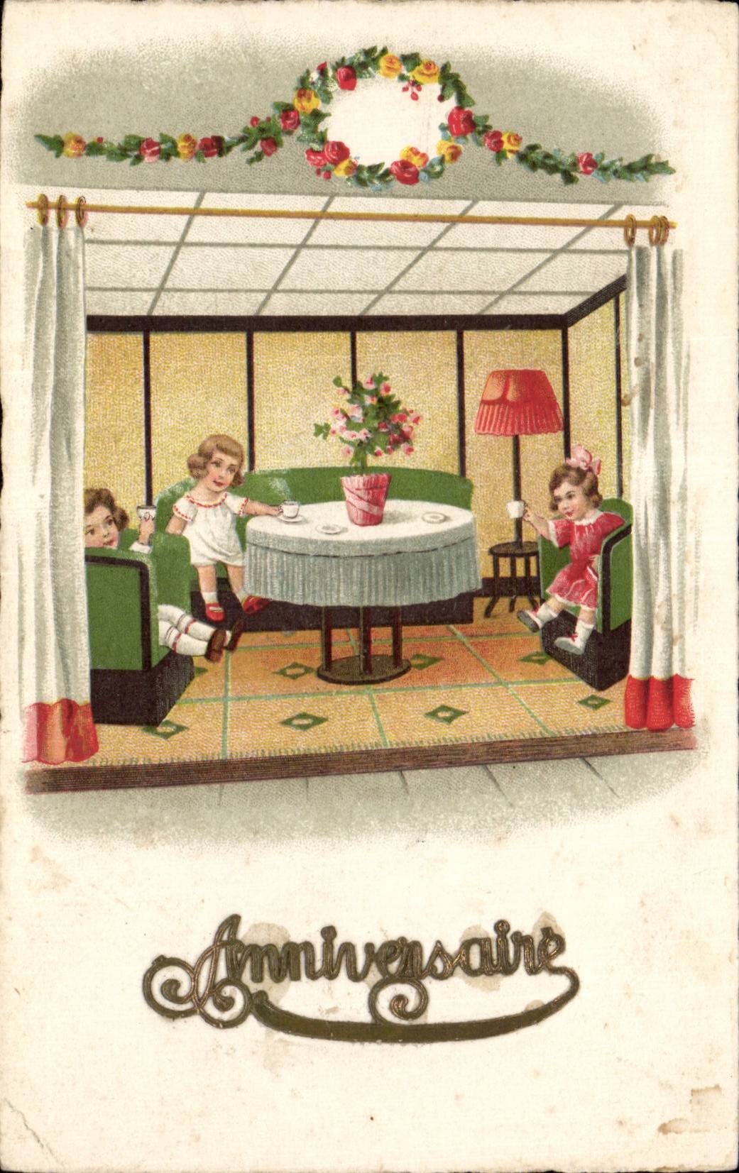 Fantasia - ninos - ninas que beben el te - CPA