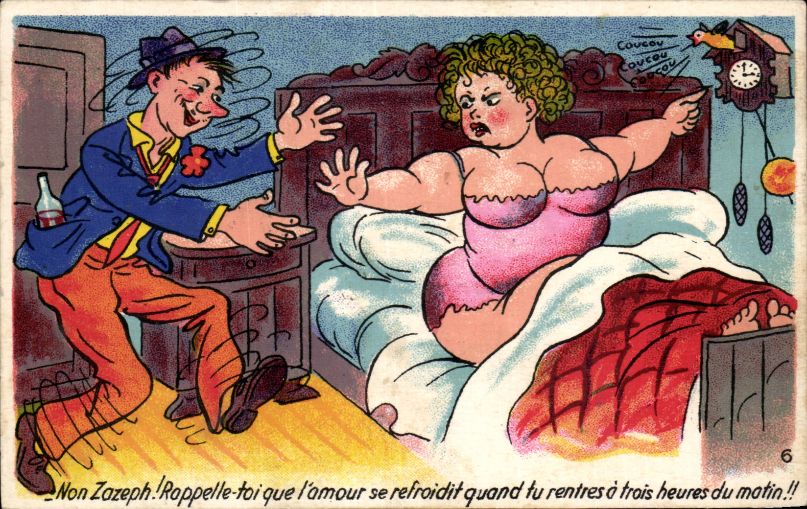 Humour - Illustration - Tu rentres a trois heure du matin! - CPA 