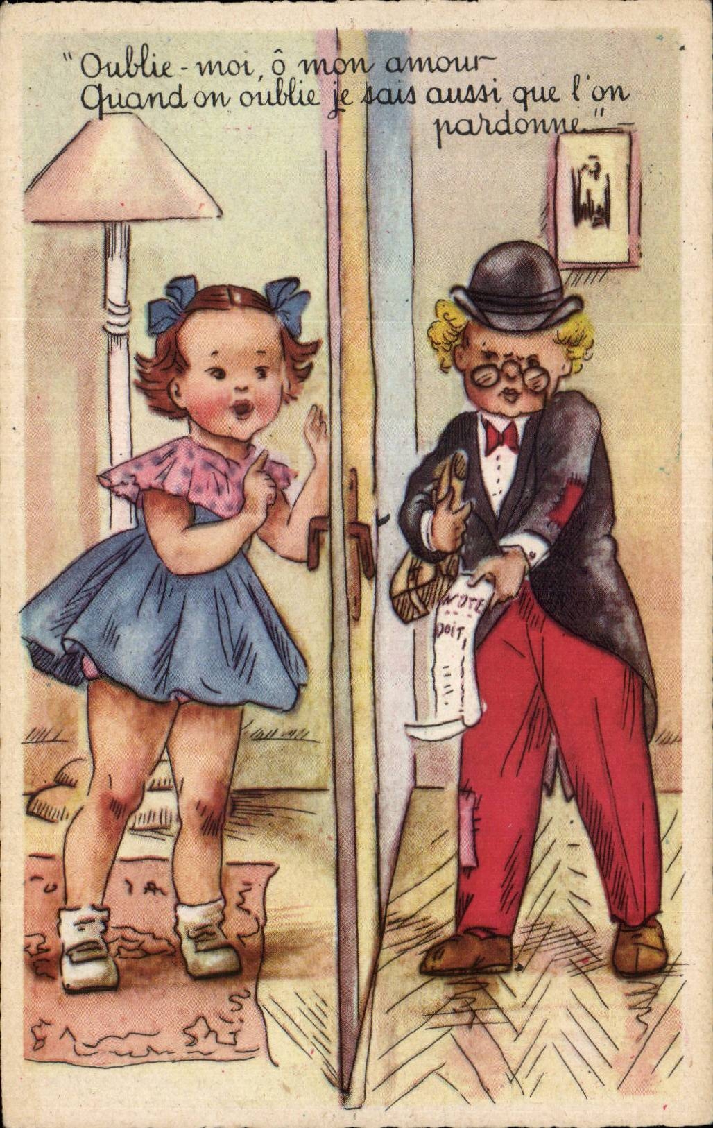 Fantasia - ninos - ilustracion - a mi que mi amor olvida - CPA