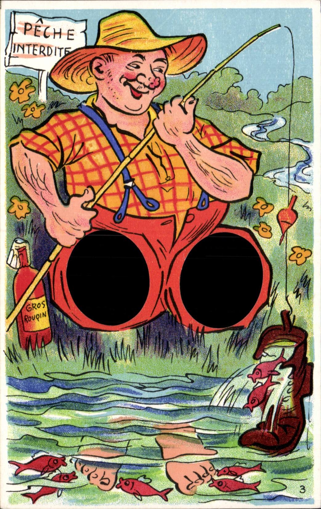 Humour - Illustration - Peche Interdite - no fishing - finger puppet card - CPA 