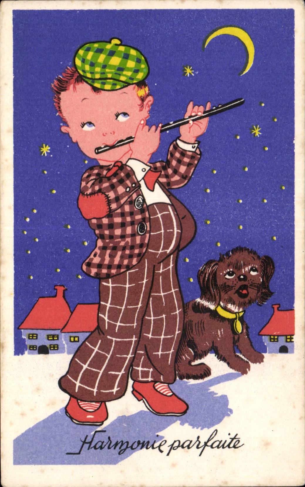 Fantasia - ninos - perro - perro - flauta - luna - la luna - musica - musica - CPA