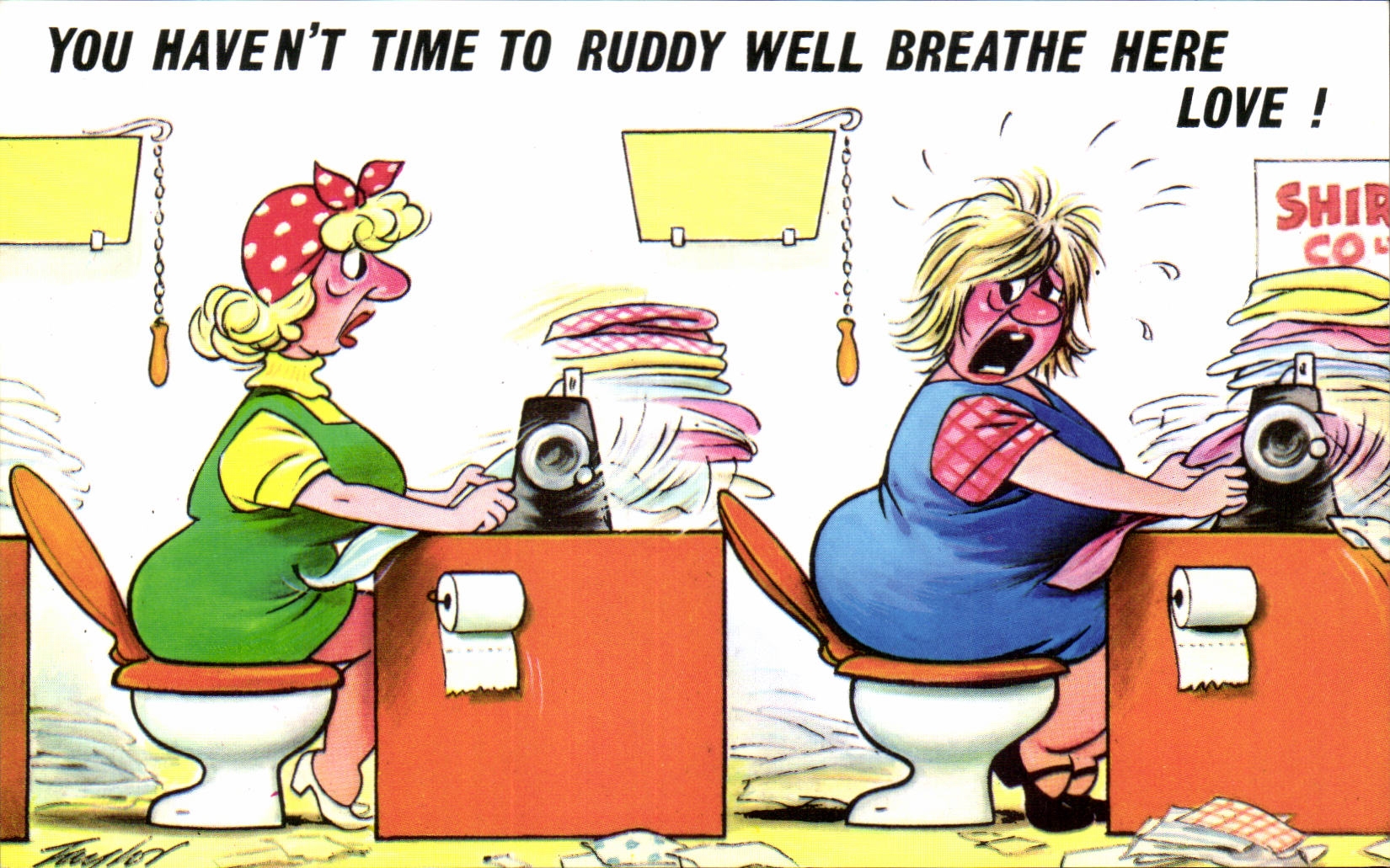 Humour - Illustration - You haven't time to ruddy well breathe here love - CPA 