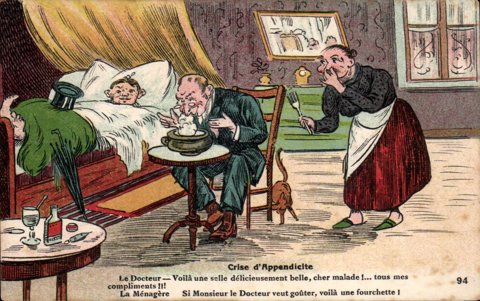 CPA Fantaisie Humour Crise d'appendicite Docteur Illustrateur