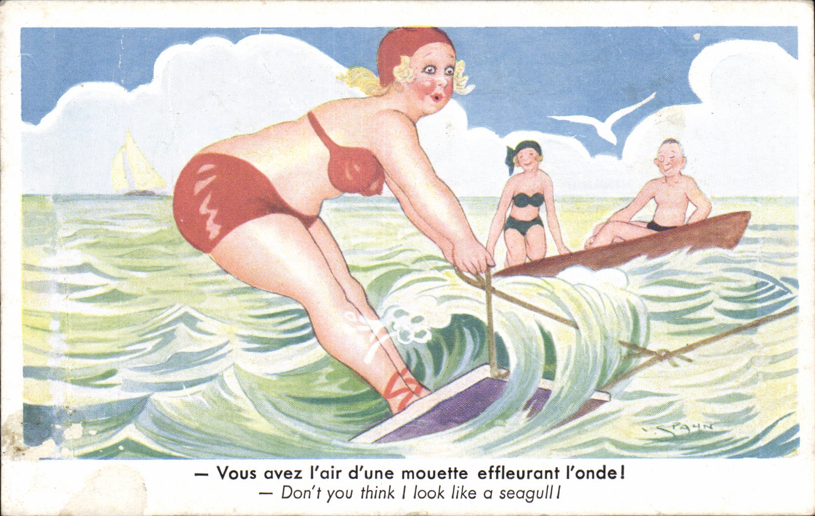 CPA Fantaisie Humour Femme Ski nautique