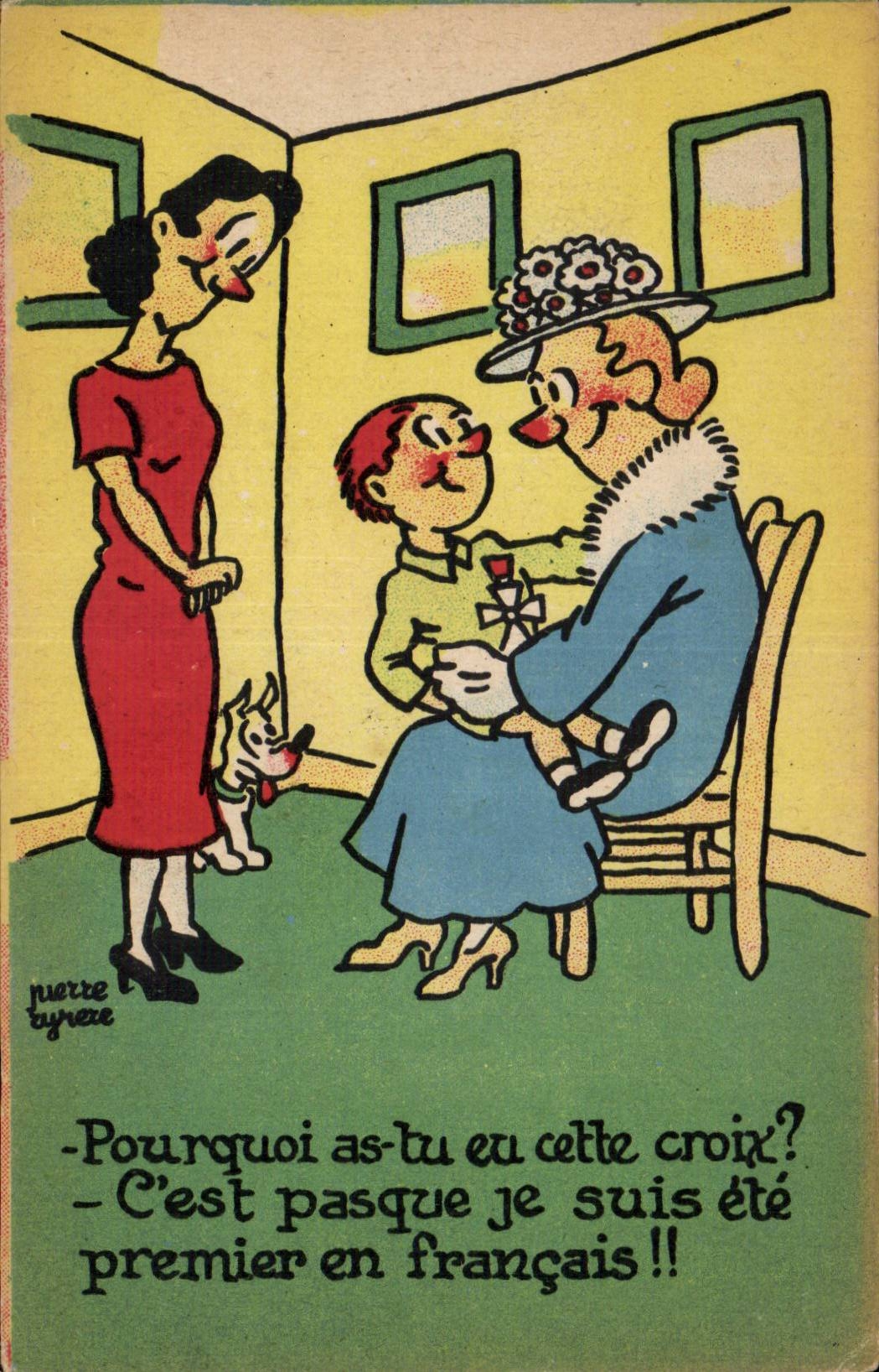 CPA Fantaisie Humour Pourquoi as eu cette croix ?