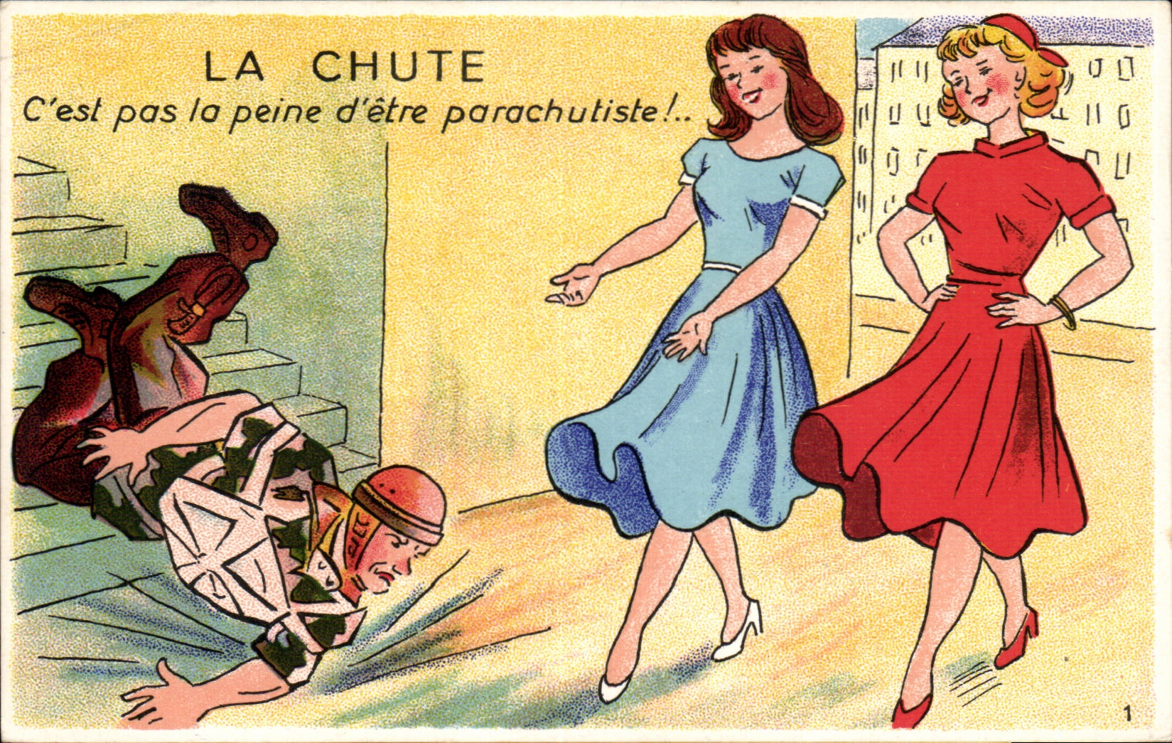 CPA Fantaisie Humour La chute C'est pas la peine d'etre parachutiste !