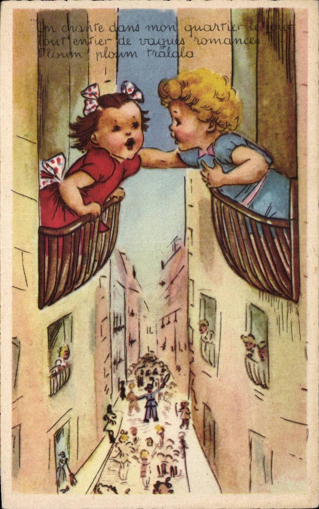 CPA Fantaisie Humour Enfants Je chante dans mon quartier