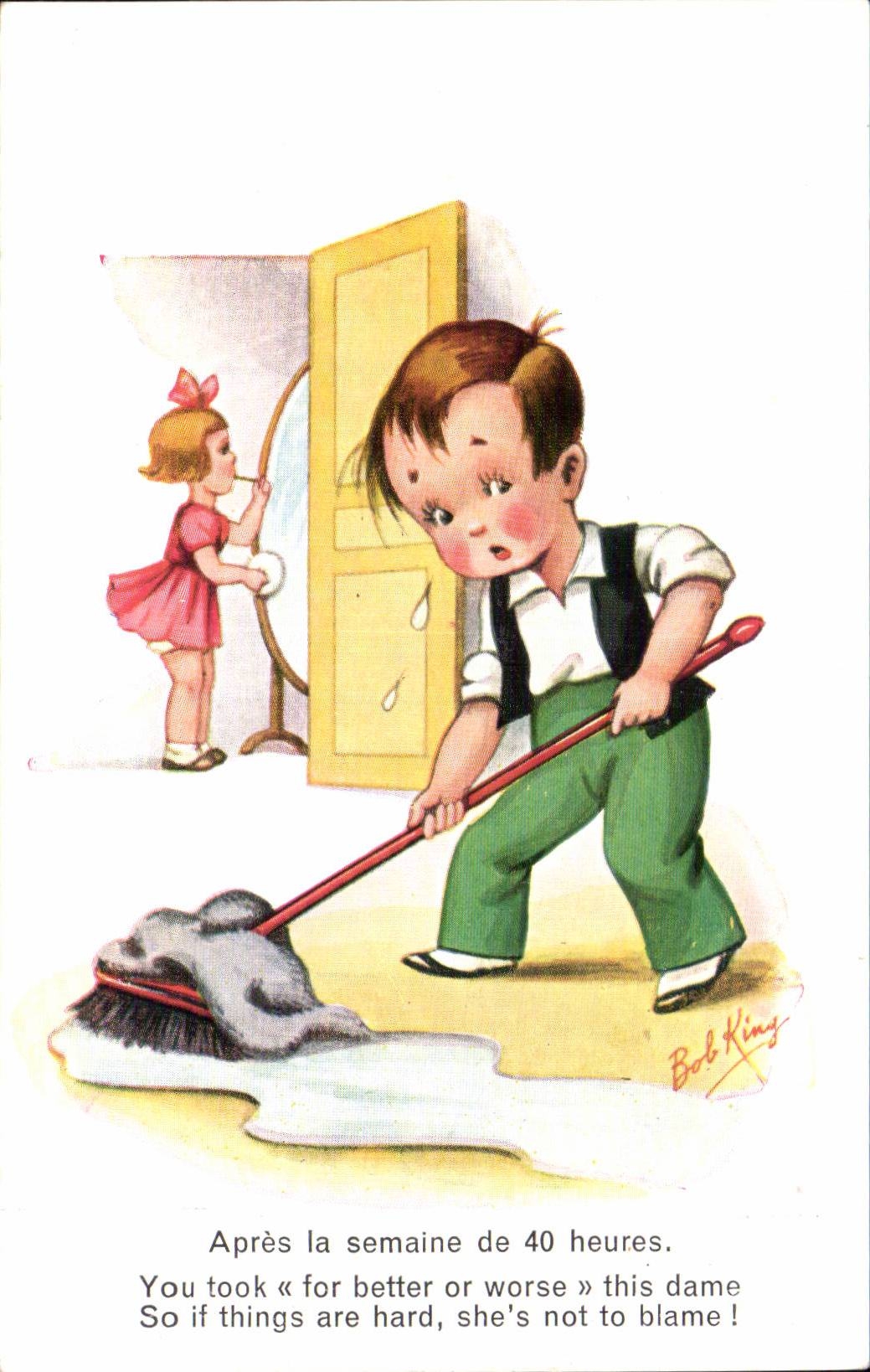 CPA Fantaisie Humour Enfant Apres la semaine de 40 heures Bob King