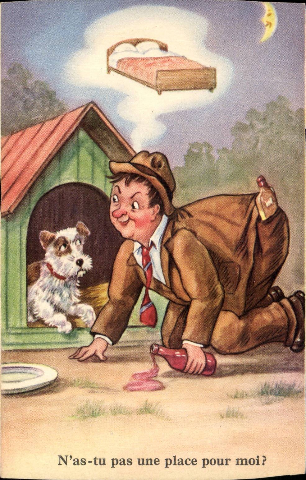 CPA Fantaisie N'as tu pas une place pour moi ? Chien