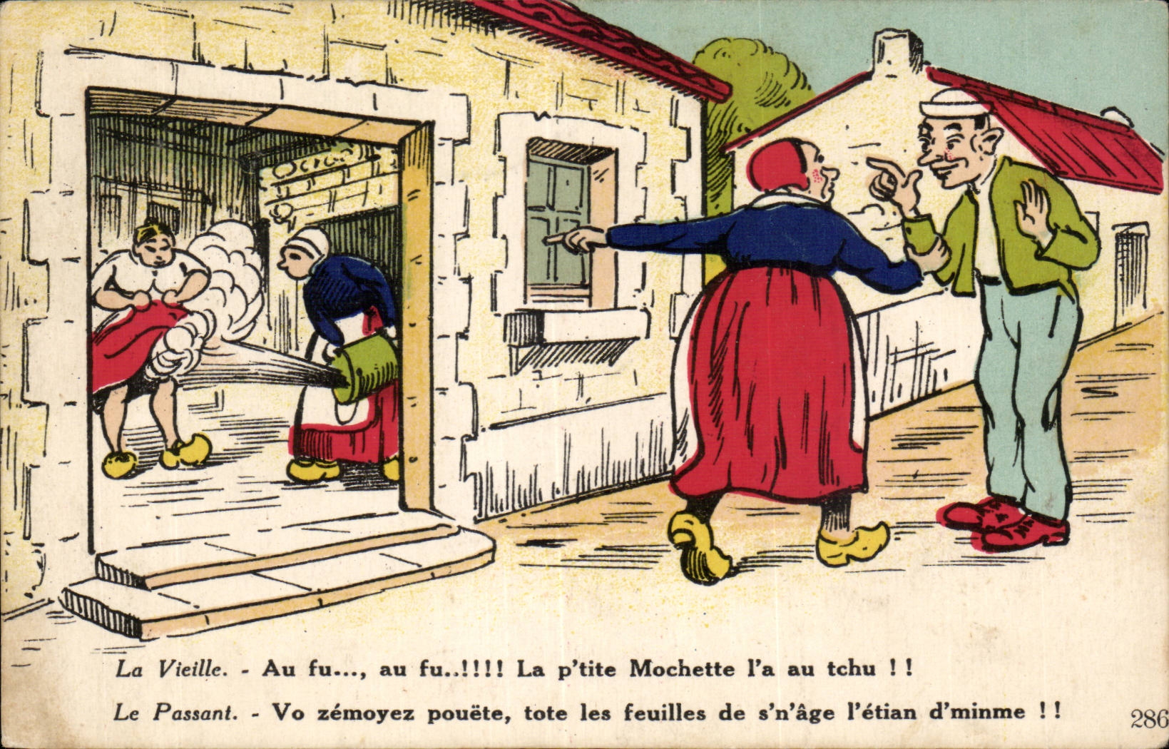 CPA Fantaisie La vieille Le passant 