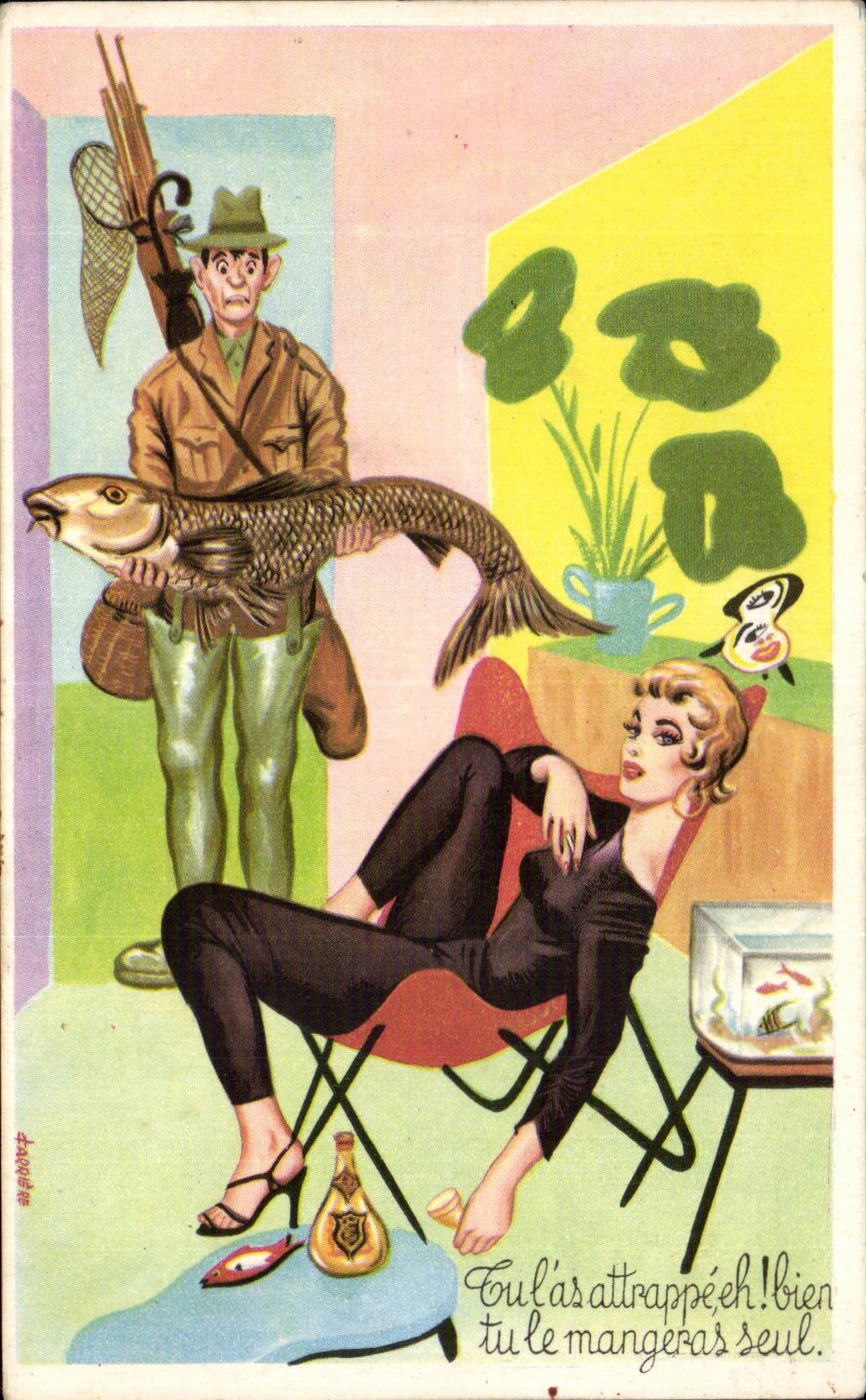 CPA Fantaisie Tu l'as attrappe eh bine tu le mangeras seul Pecheur