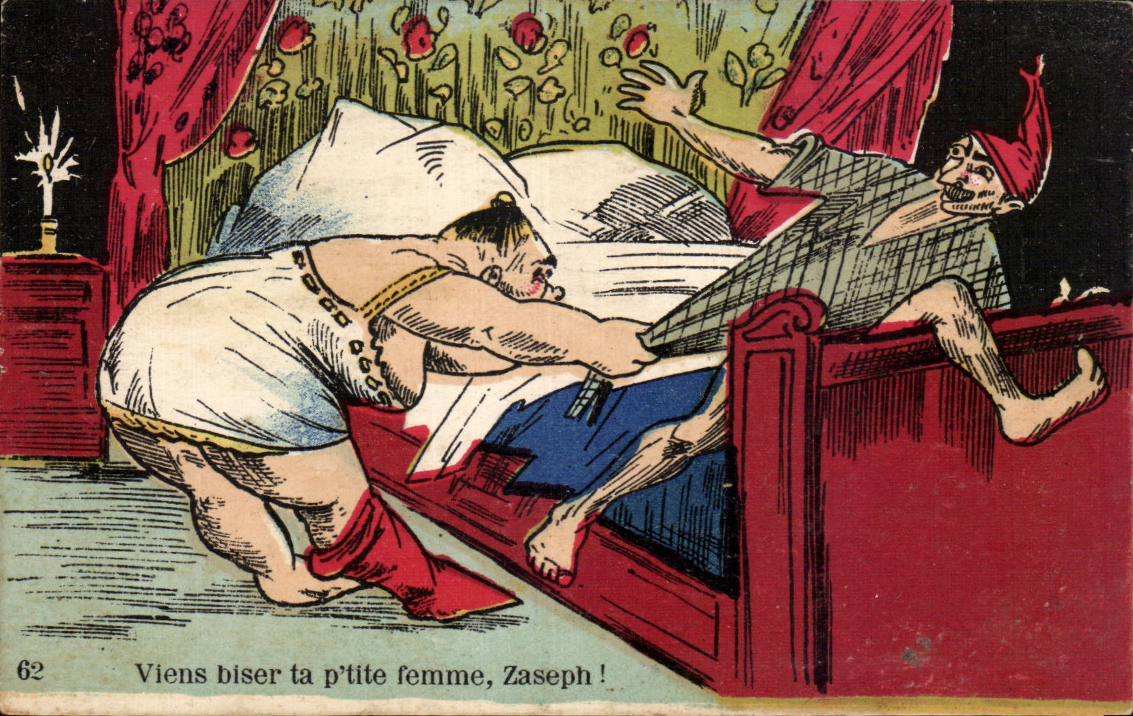 Humour - Illustration - viens biser ta petite femme - CPA 