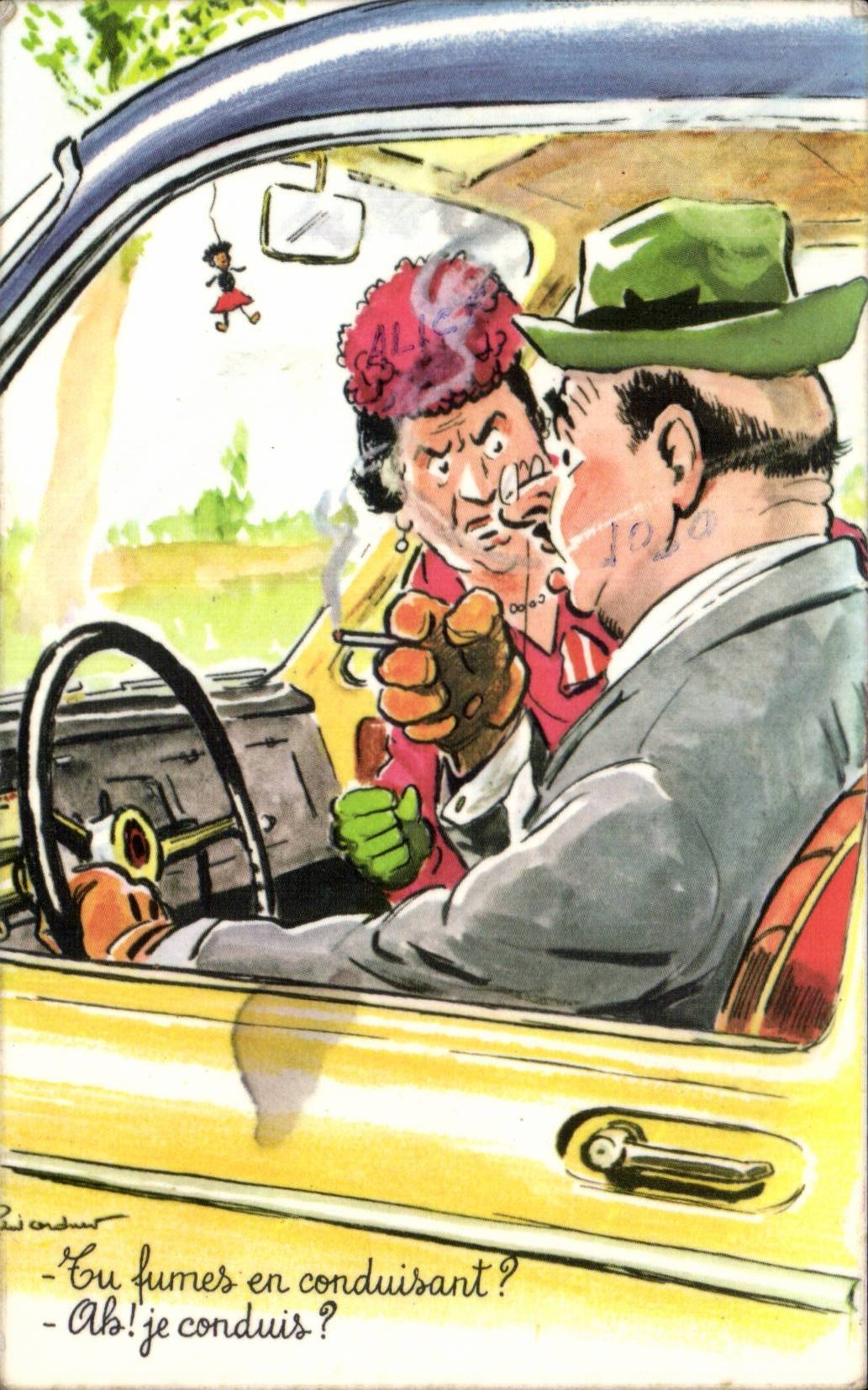 Humour - Illustration - Tu fumes en conduisant - CPA Tabac Tobacco