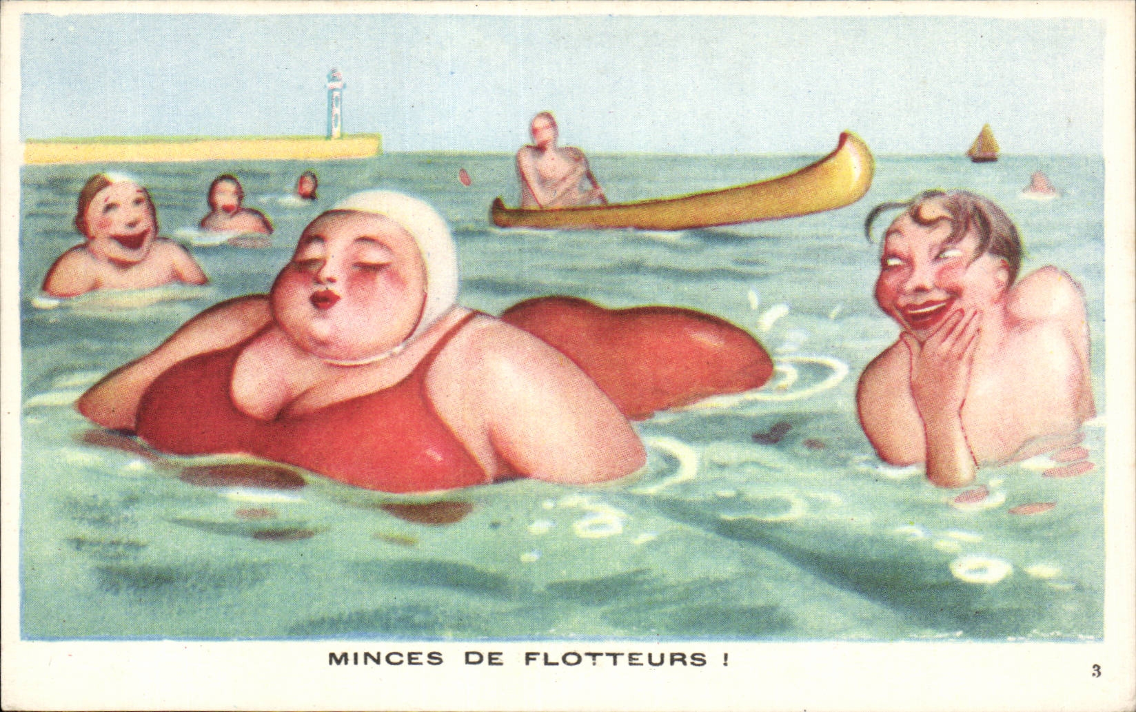 Humour - Illustration - bain - swimming - plage - beach - minces de flotteurs - CPa 