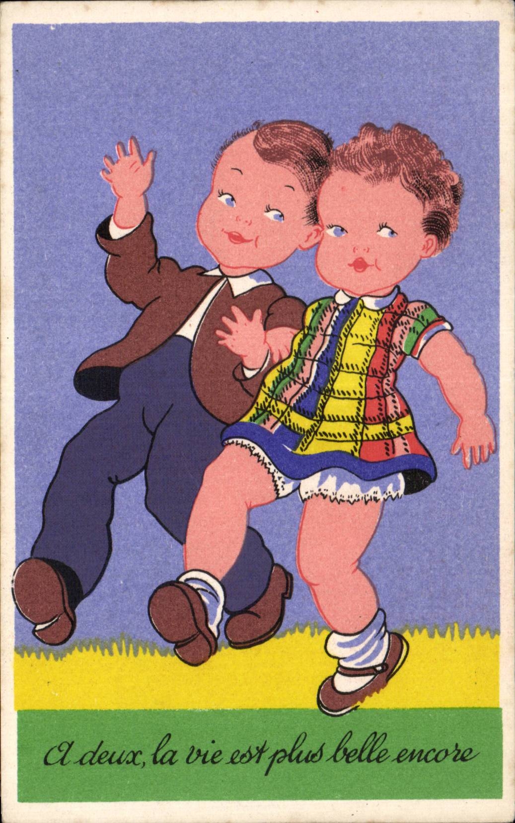 Ninos - ilustracion - pasillo de danza de los ninos - CPA