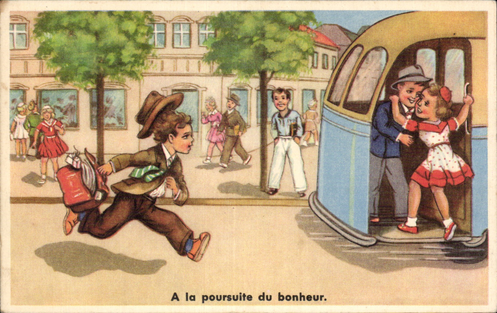 Ninos - ilustracion - con la continuacion de la felicidad - CPA