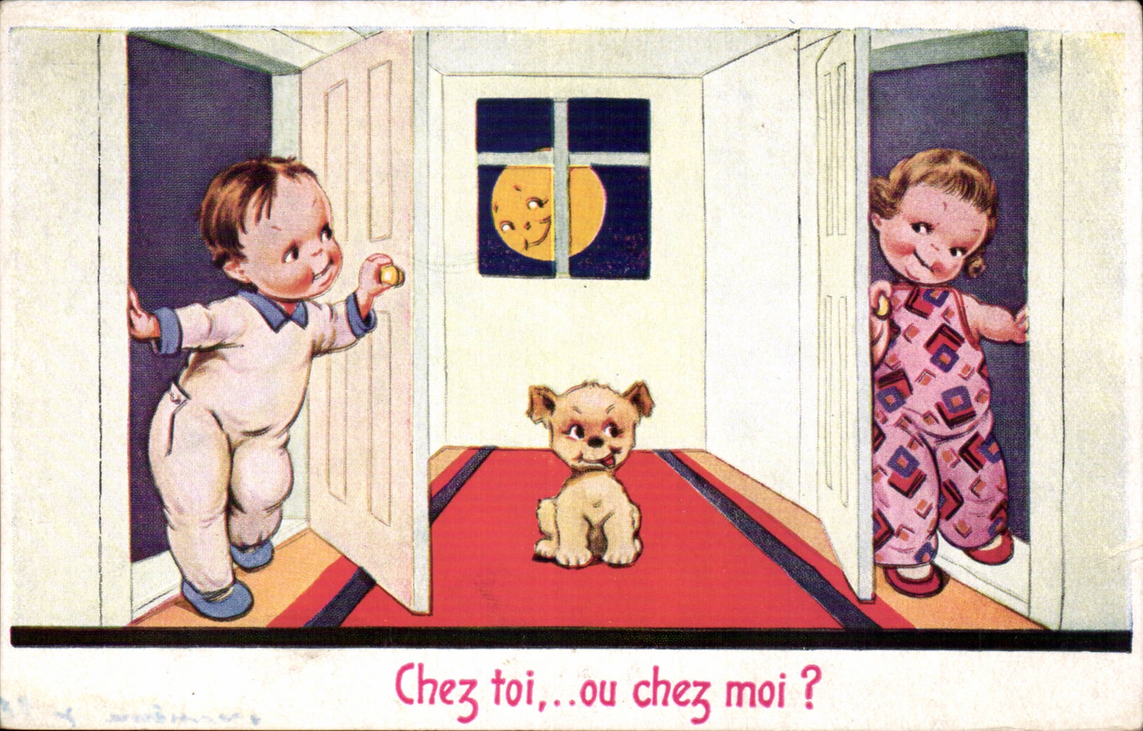 Ninos - ilustracion - en el MES o - perro - el perro - la luna - luna - CPA