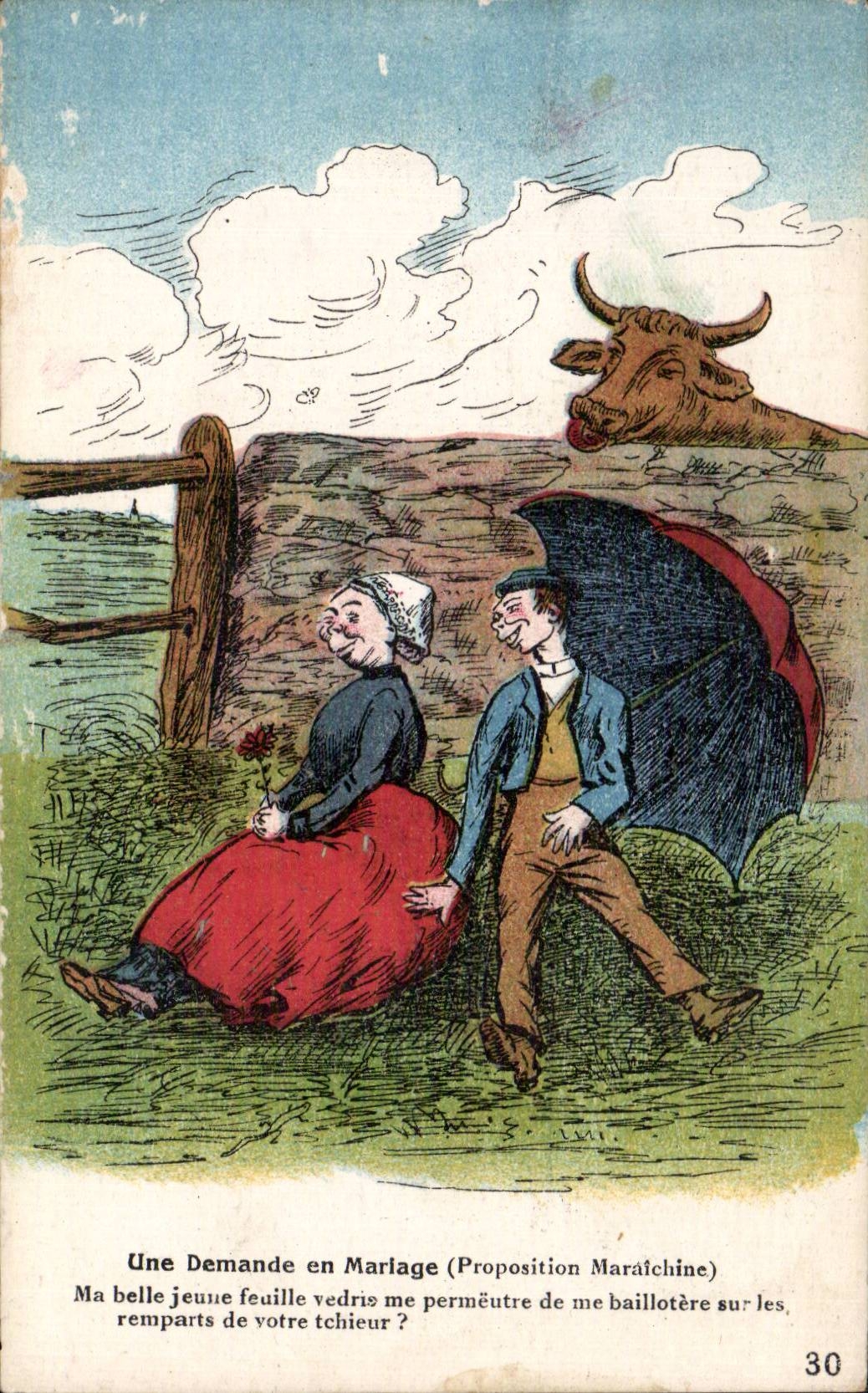 Humour - Illustration - Une demande en mariage Vache - CPA 