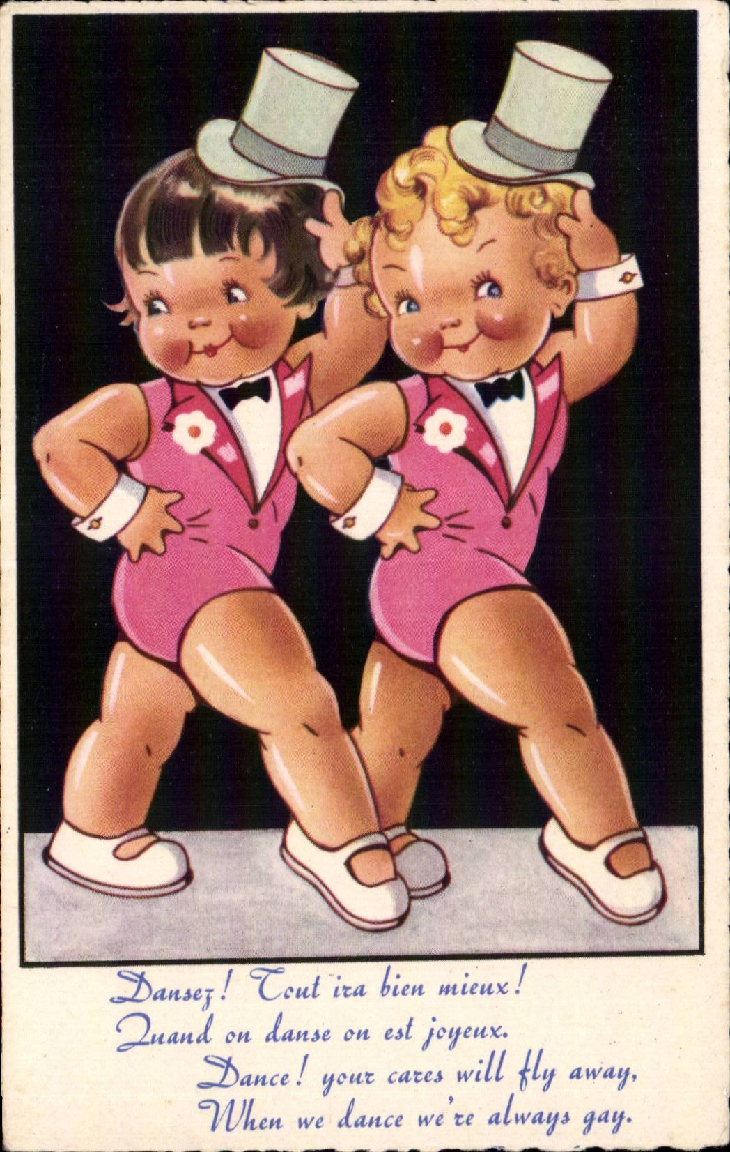 Ninos - ilustracion - pasillo de danza de las muchachas - CPA