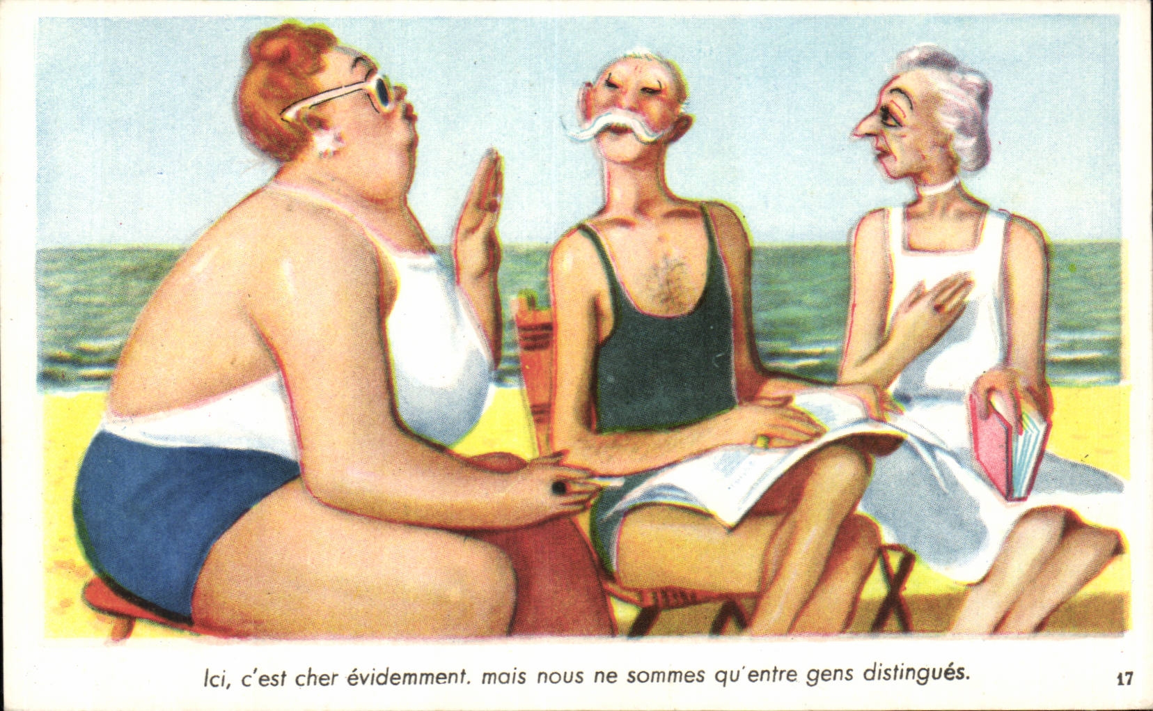 CPA Fantaisie Humour Femme forte Ici c'est cher evidemment mais nous ne sommes qu'entre gens distingues