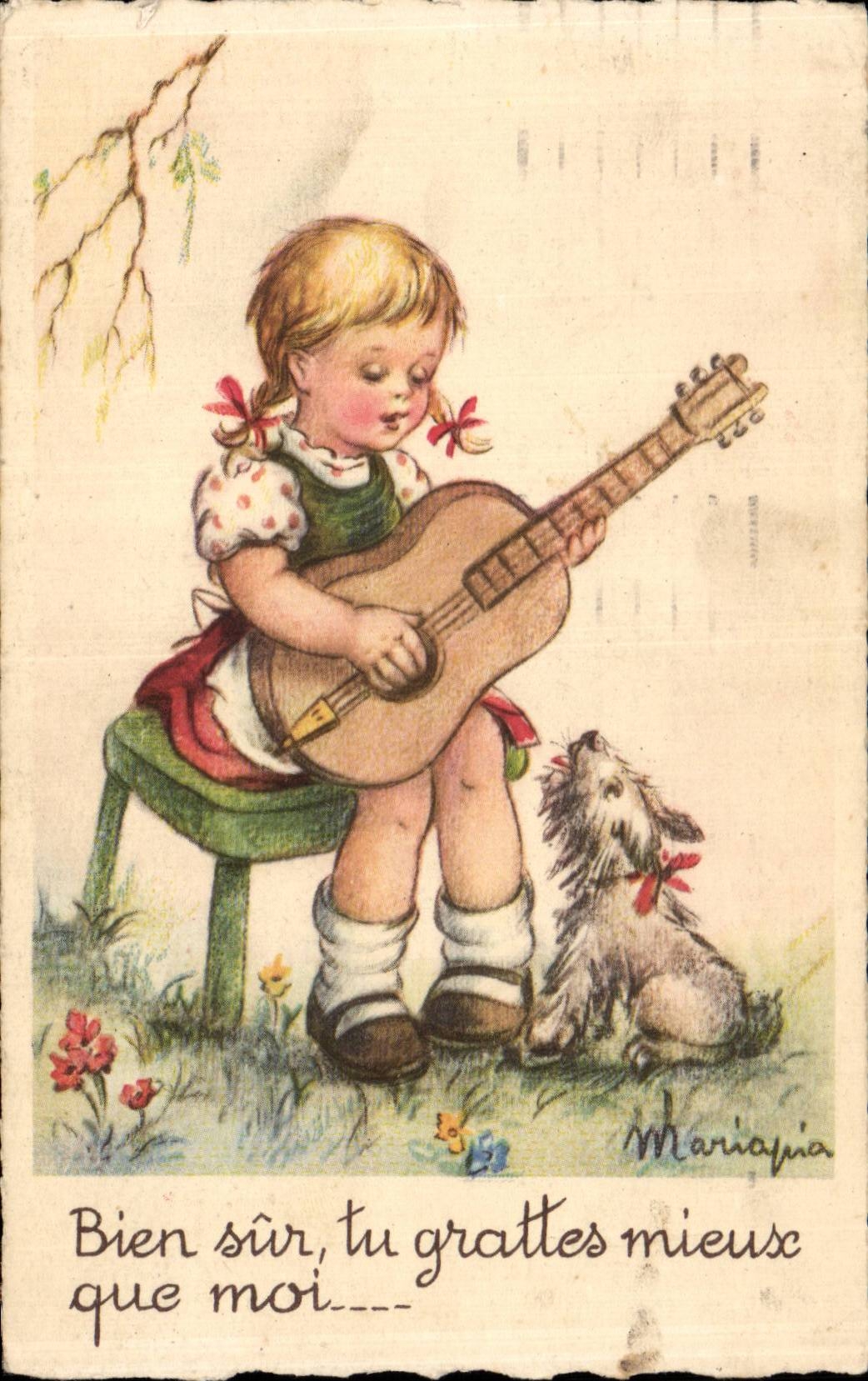 Nino de la fantasia de CPA con el guitere Chein