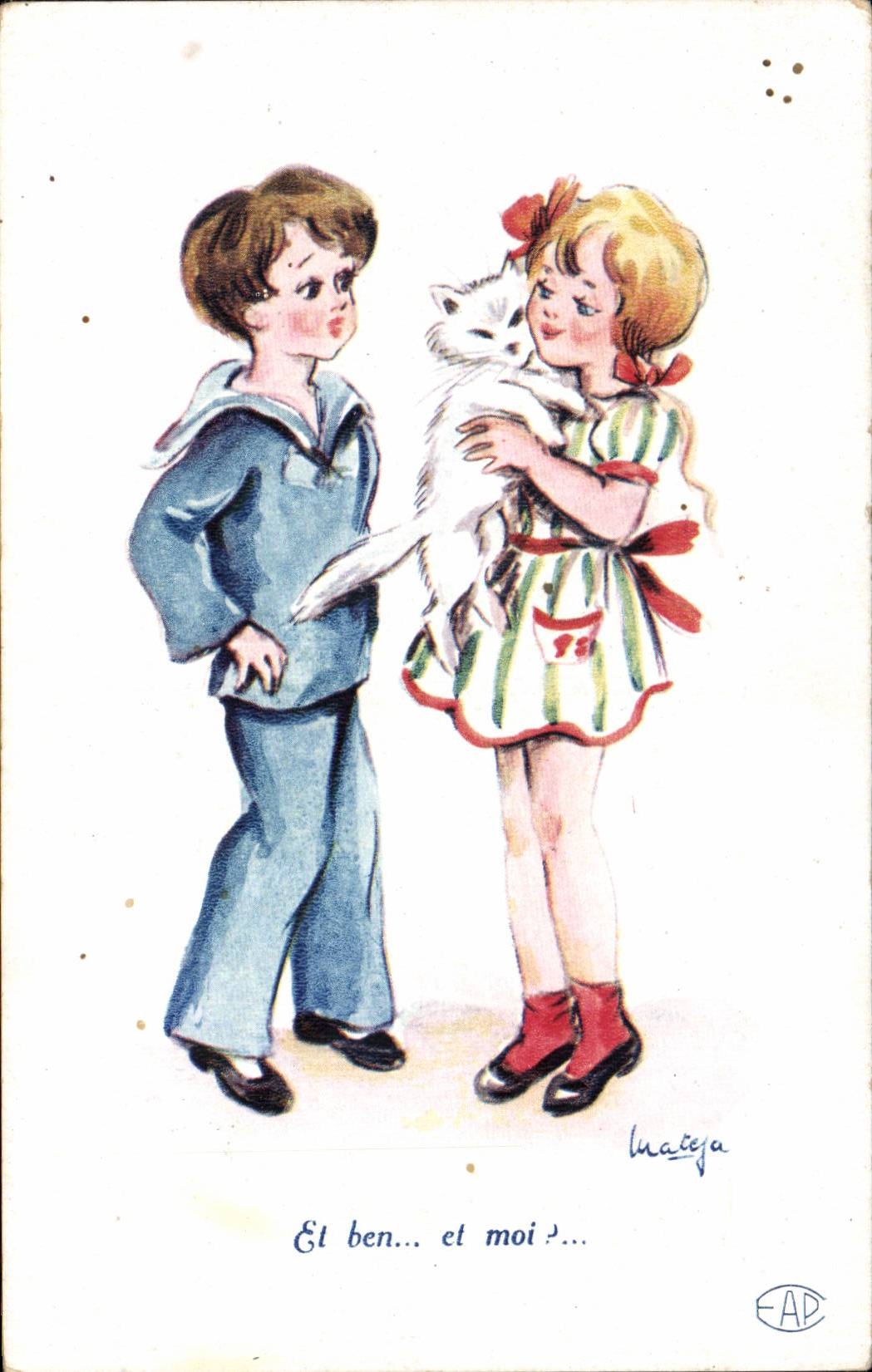 Ninos y gato de la fantasia de CPA