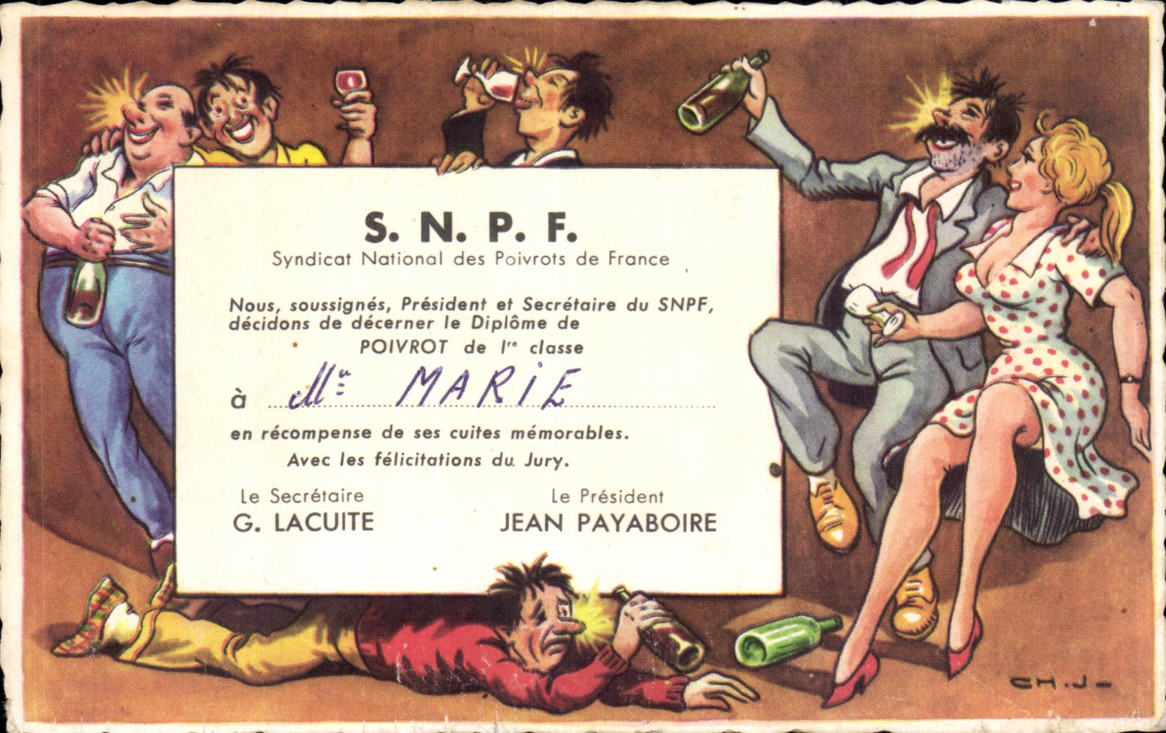 CPA Fantaisie Humour SNPF Poivrots de France Lacuite Payaboire