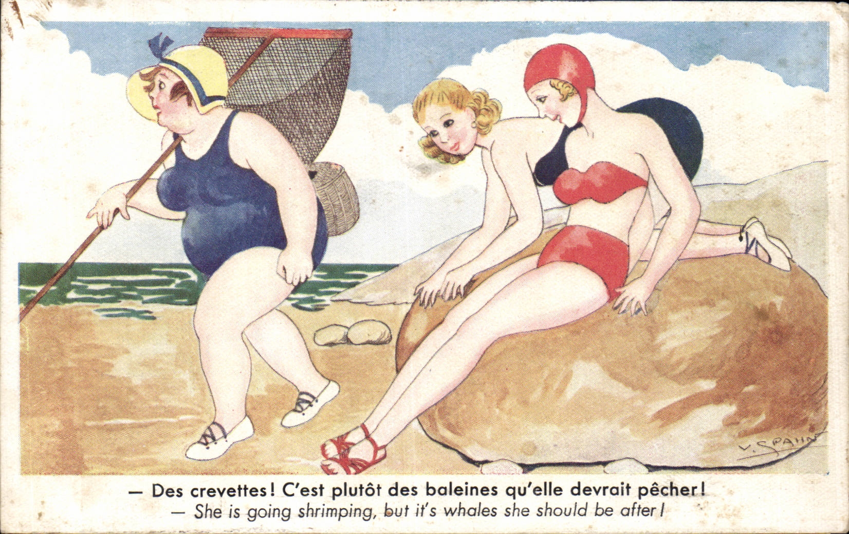 CPA Fantaisie Humour Des crevettes C'est plutot des baleines qu'elle devrait pecher !