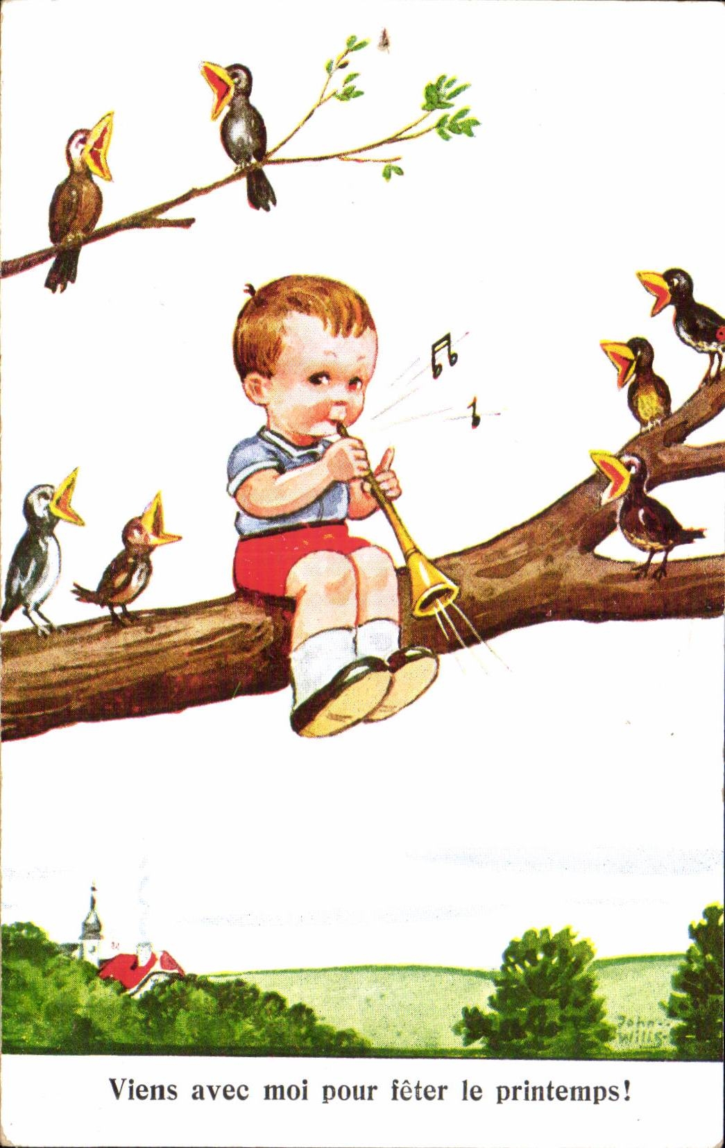 Nino de la fantasia de CPA con la flauta