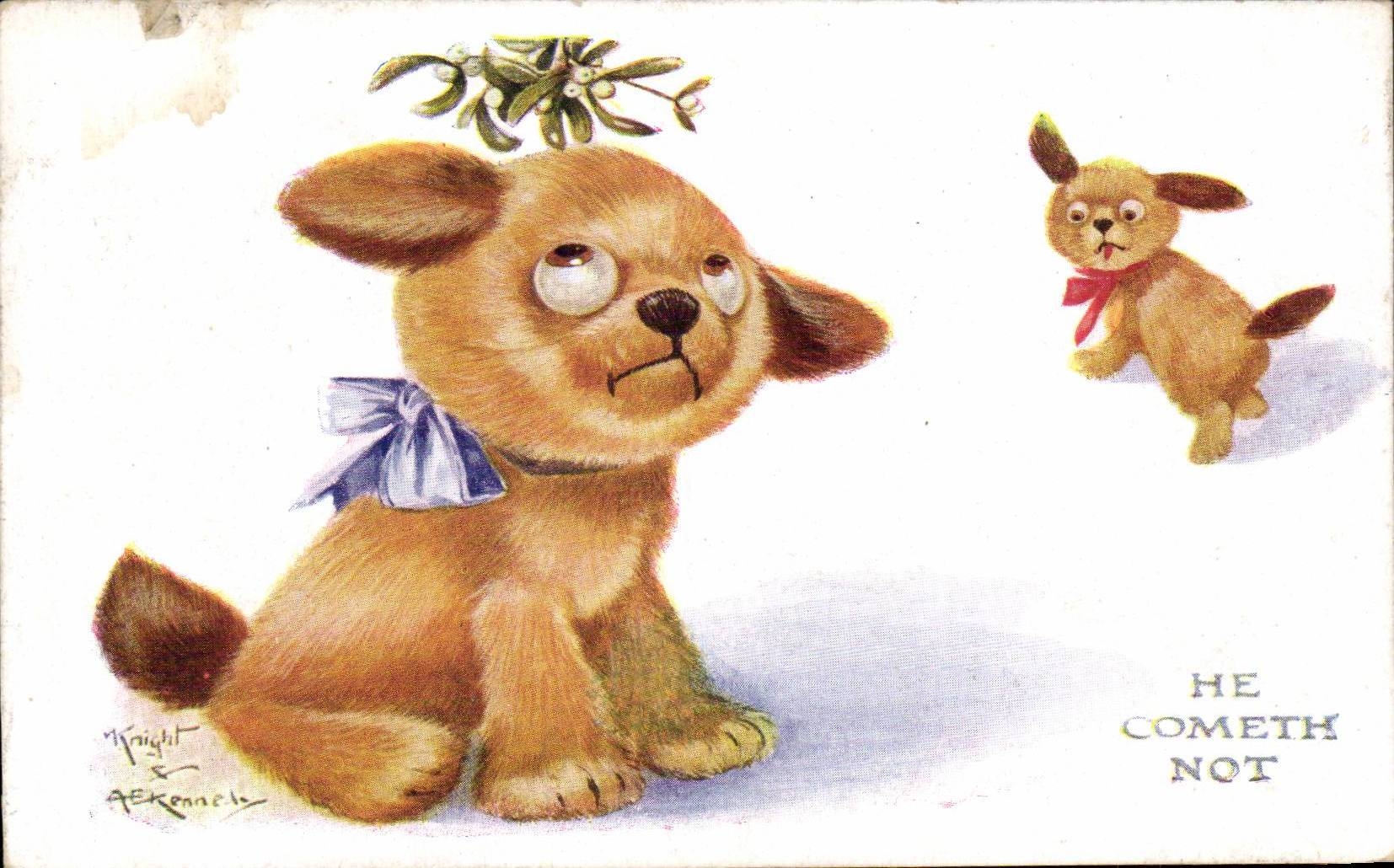 Festivals - Christmas - Christmas - mistletoe - He cometh not - dog - dog - CPA