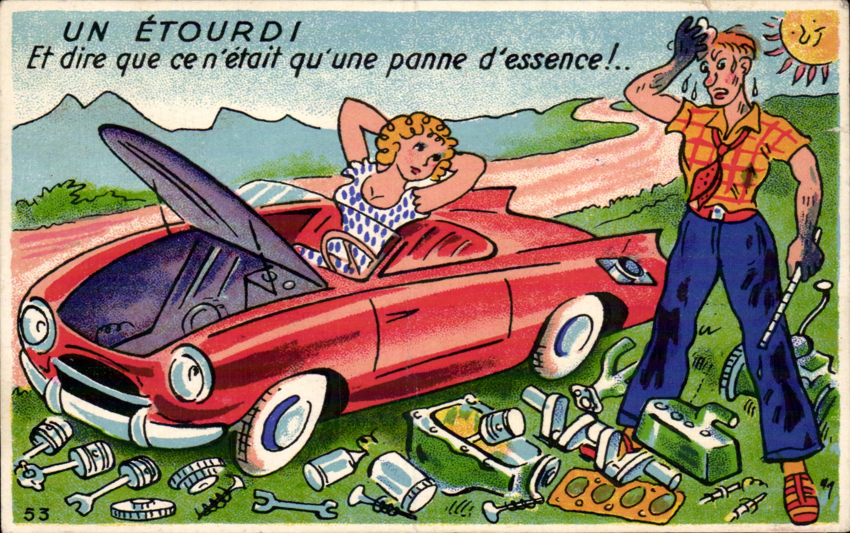 Humour - Illustration - pin up - pinup - automobile - mecanic - automobile - CPA 