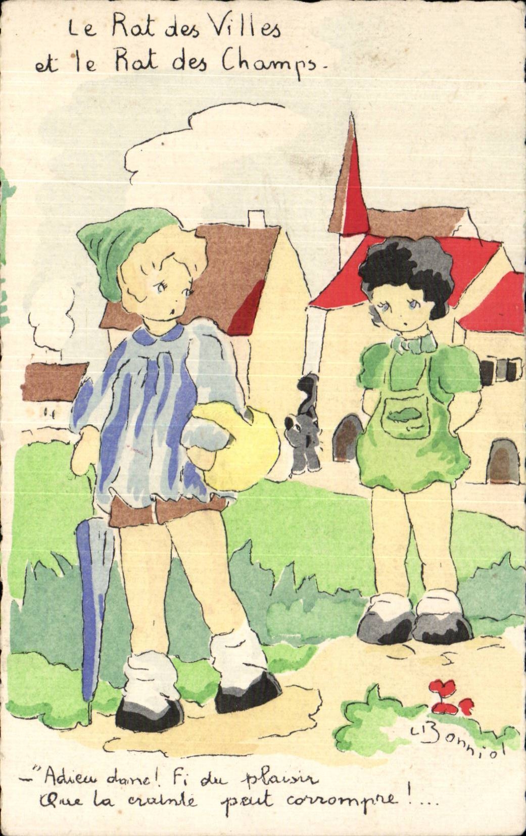 Fantasia - nino - la rata de las ciudades - la rata de los campos - CPA Bonniol