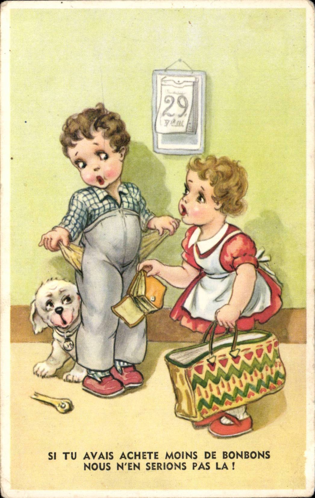 Fantasia - ninos - ilustracion - ninos queridos - perro - perro - CPA