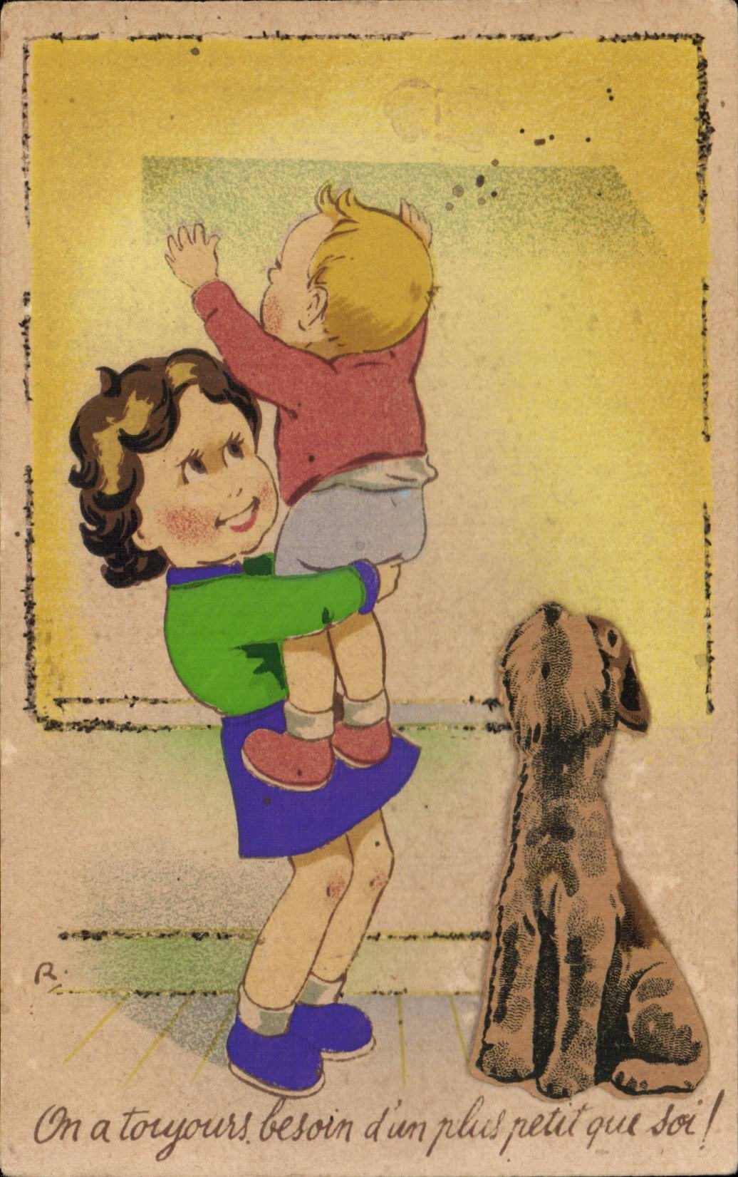 Fantasia - ninos - ilustracion - ninos queridos - perro - perro - CPA